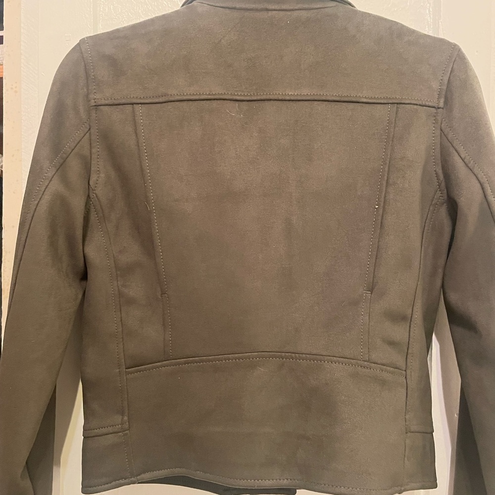 XS OLIVE GREEN SUEDE MOTO JACKET BANANA REPUBLIC - Picture 3 of 8